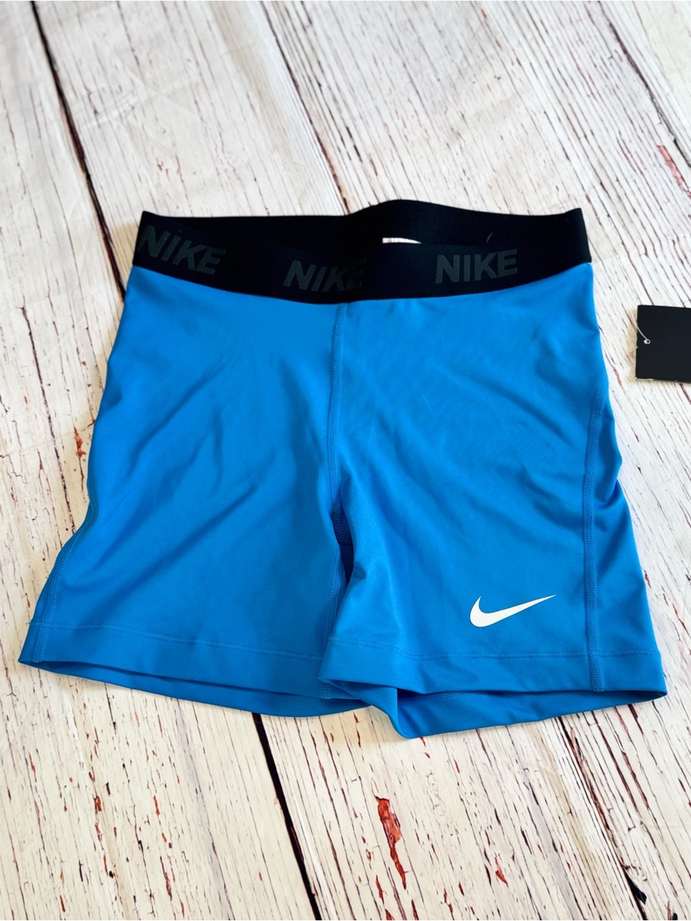 Nike Dri-FIT Women’s M Blue 5” Compression Shorts Black Logo Waistband NWT